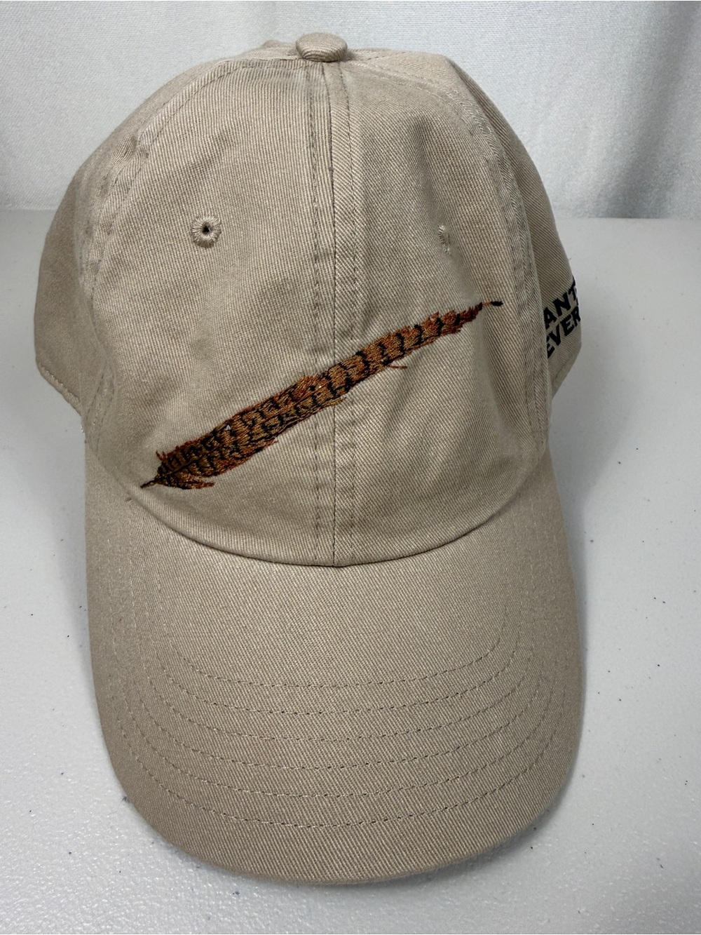Orvis Pheasants Forever Hat Mens Khaki Tan Embroidered Feather Hunting Cap OSFA